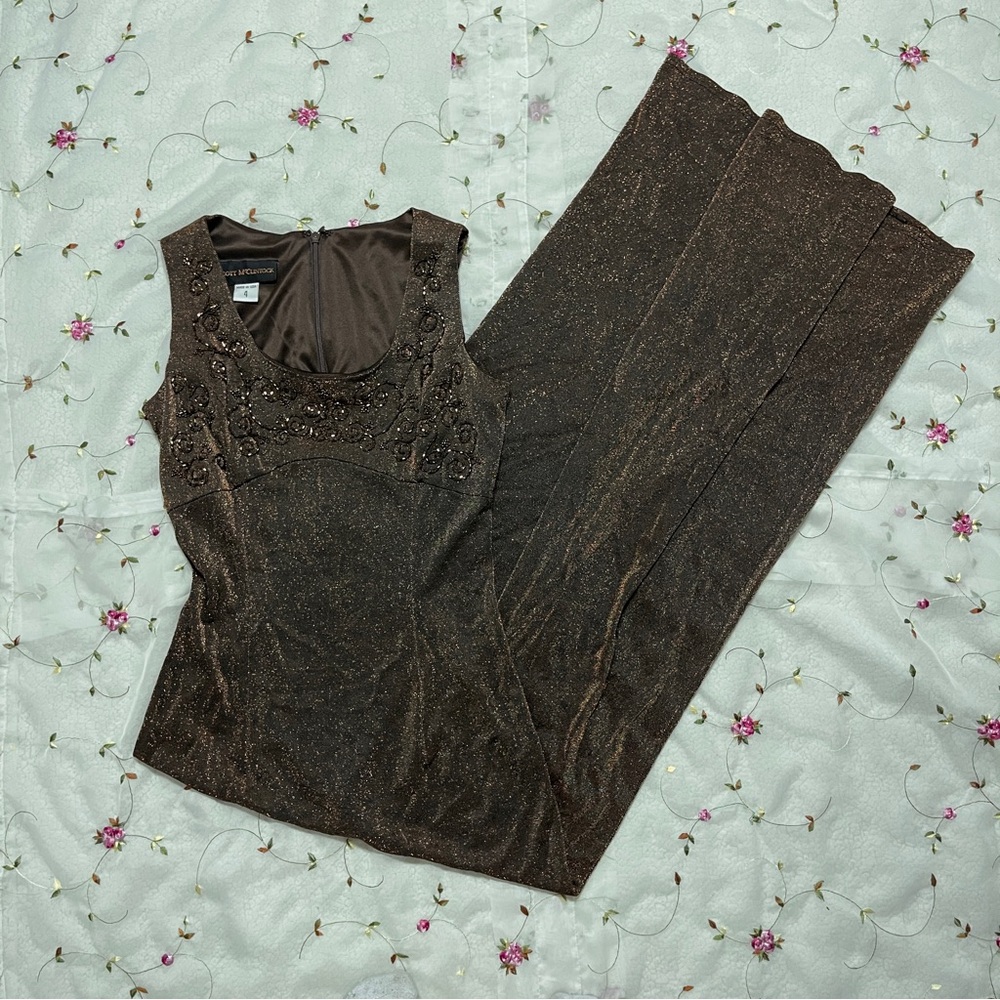 Vintage Brown Beaded Formal Dress